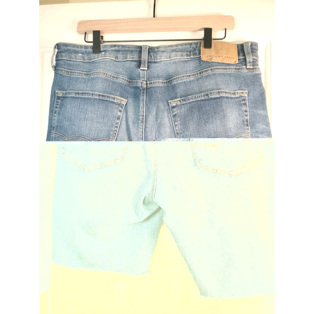 American Eagle Men's Distressed Denim Shorts 36 Patched Rip & Repair Raw Hem - Picture 2 of 16